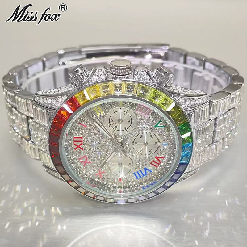 MISSFOX الفاخرة مثلج ساعة للرج - مراجعة Smartwatch Watches For Men Brands وسعره